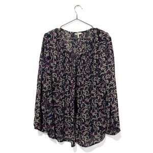 Joie Pink/Blue Suzette Starry Night Freesia Silk Long Sleeve Blouse Size Medium